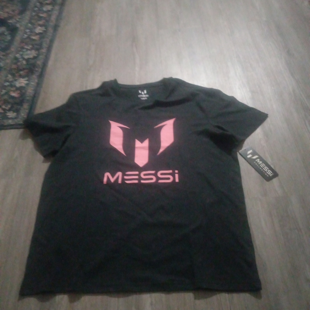 Brand New MESSI Collection Logo Graphic Short Sleeve Tee Black Pink Size Large